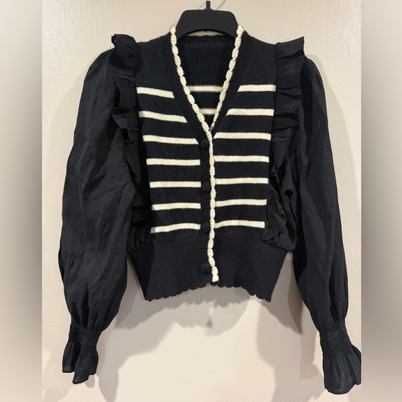 Sweaters - Black and White Striped Women's Sweater (Great condition)